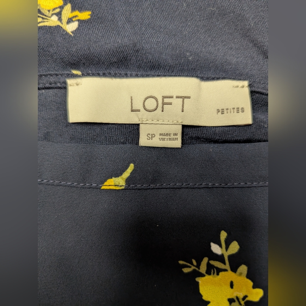 LOFT Petites SP Womens Tank Top Dark Navy/Black with Yellow Floral - Picture 3 of 6